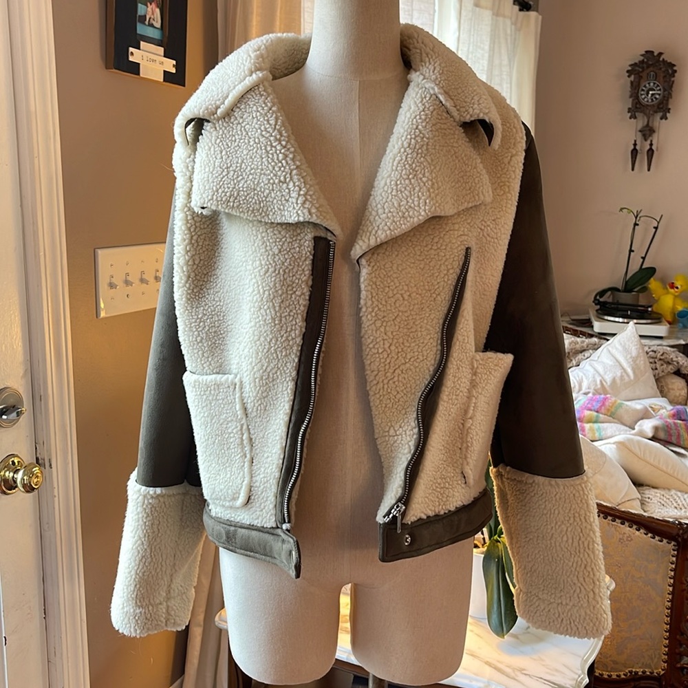 Catherine Malandrino Olive Green Faux Suede Asymmetrical Jacket